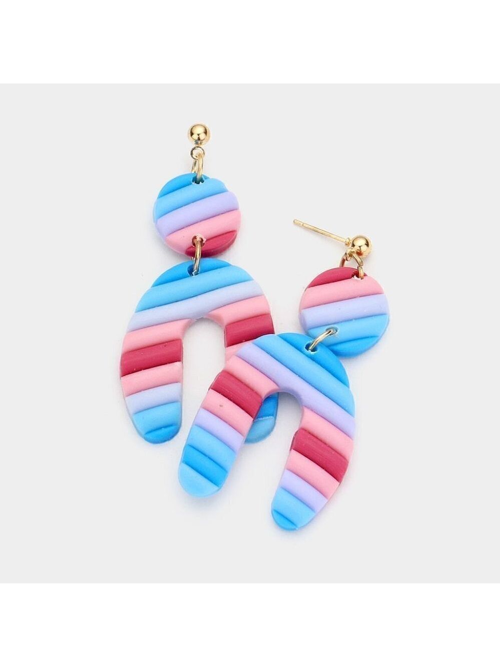 NEW Retro Blue Purple Pink Arch Abstract Clay Dangle Earrings